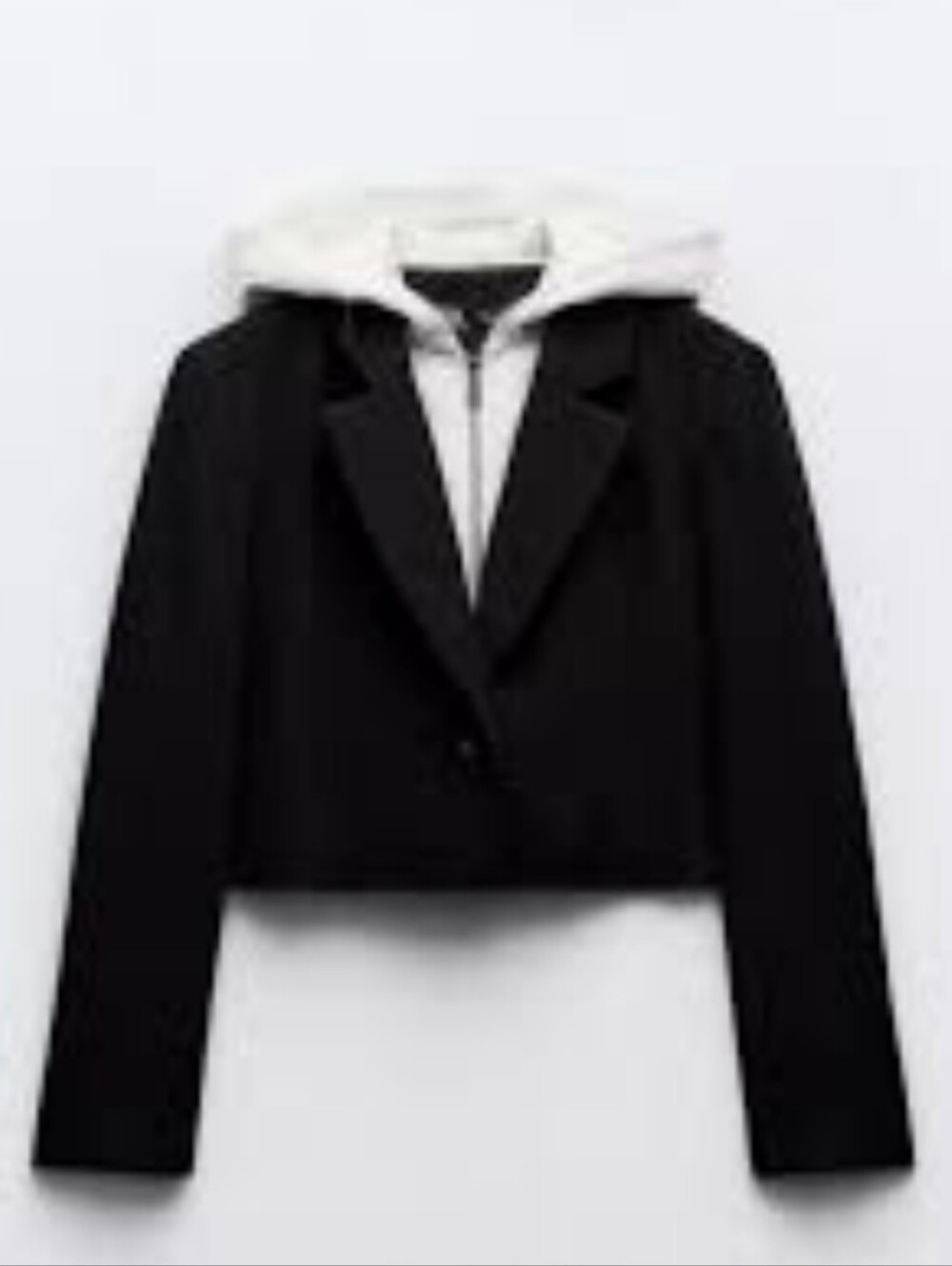EUC Zara- Black Cropped Blazer with Hoodie Insert- Sz M